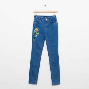 MASSIMO DUTTI jeans embroidered floral • yellow blue • 2